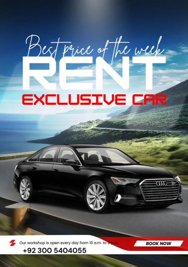 Black Audi A6 executive sedan, booked for weddings and corporate travel in Lahore