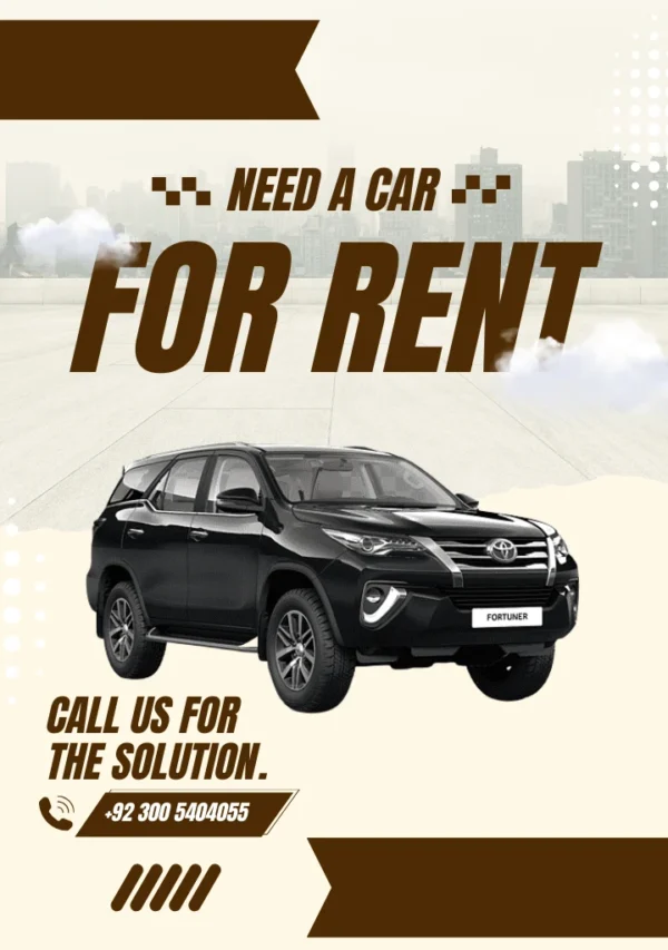 Toyota Fortuner SUV, available for daily and outstation rental in Lahore