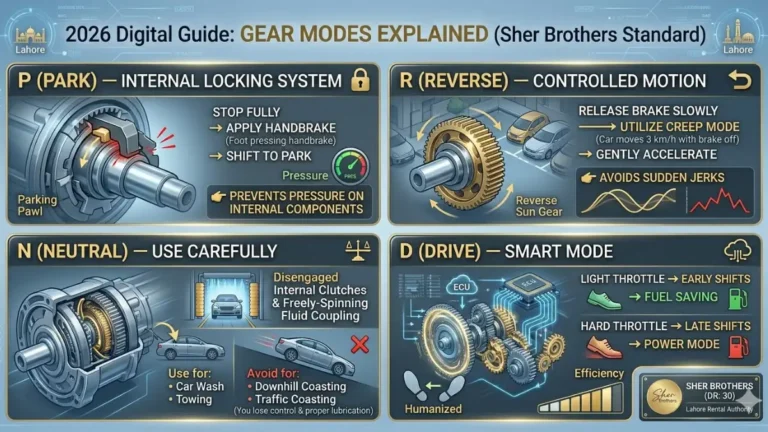 Gear Modes Explained - P Park, R Reverse, N Neutral, D Drive modes on automatic transmission