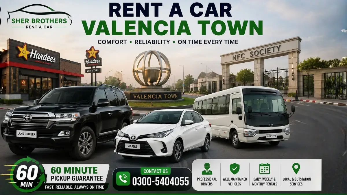 Rent a car with driver in Valencia Town Lahore with Sher Brothers